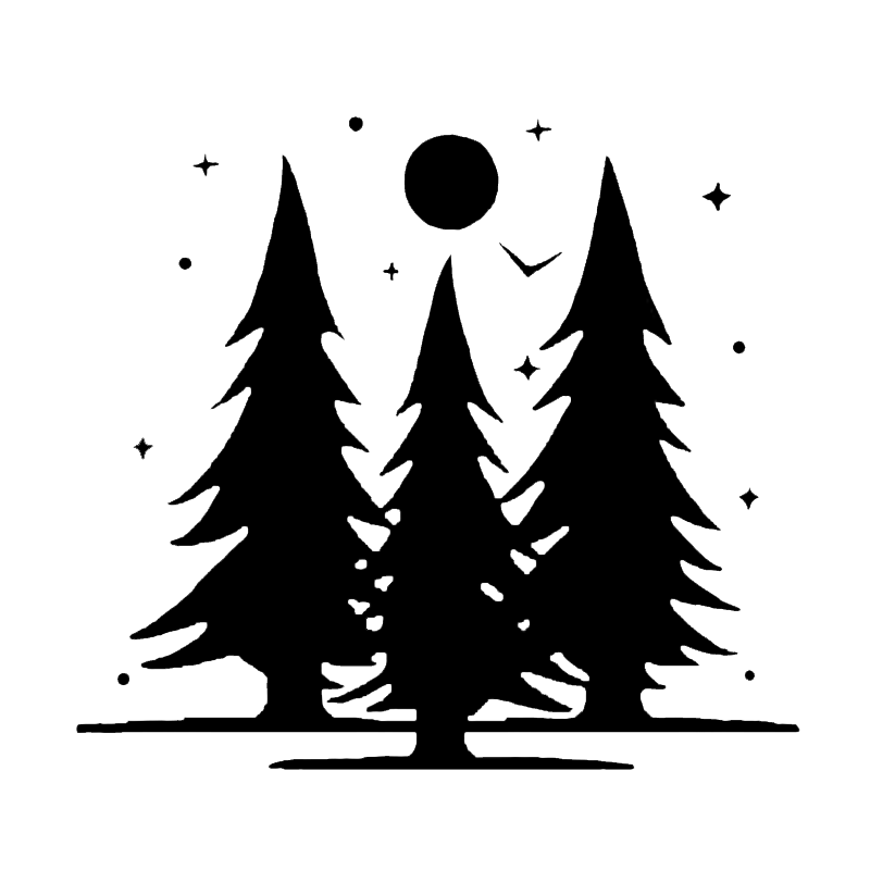 Woodland Essence globe logo with brown trees and green background 