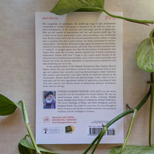 Book page with text and a barcode, surrounded by green leaves on a beige background